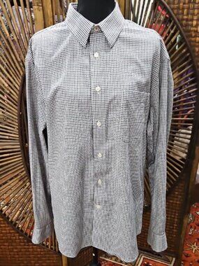 Egara Button-Up Shirt Men's 2XL Black/White Check Stretch Long Sleeve Flip Cuff